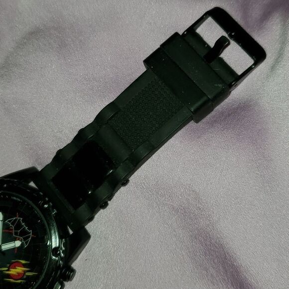 Justice League Watch by Accutime Large Black with 4 Superhero Logos Works Great - Picture 4 of 8